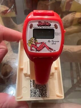 Vintage Barbie Red Digital Watch with Themed Face Art by Bradley
